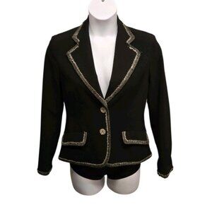 Kasper Womens Size 8 Black Gray Tweed  Fringe  Two Button Blazer Career Classic